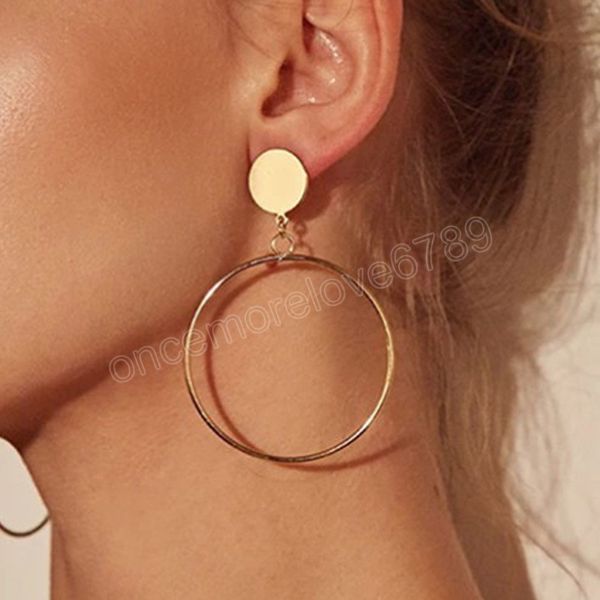 

simple fashion big round dangle earrings for women girls gold silver color metal hoop earrings female minimalist trendy earring jewelry