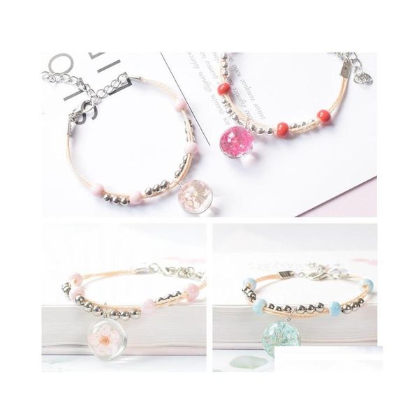 

beaded glass dried flower peach blossom bracelet ladies japanese and korean version simple student jewelry drop delivery bracelets dhgld, Black