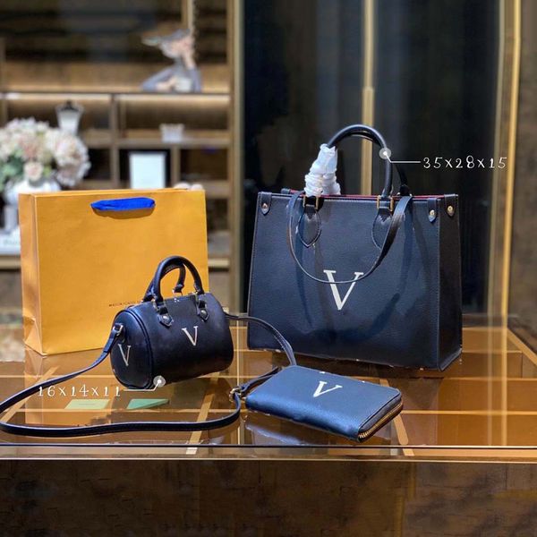 

designer three-piece bag totes luxury brand purse single zipper wallets women handbags tote real leather bags lady plaid purses duffle lugga