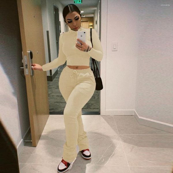 

women's two piece pants jogging suit with sportswear blank 2 piece sets, White