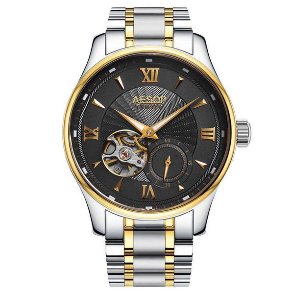 

watch wrist new men's watch waterproof transparent luminous machinery swiss fully automatic fashion mechanical, Slivery;brown