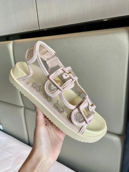 

23ss women's sandals with crystals rose beige mesh have a chunky sole hook and loop straps closure back and strap closure at the front, Black