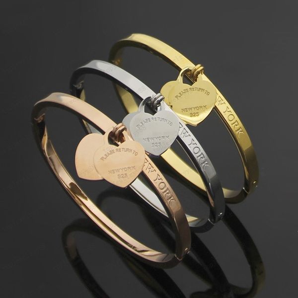 

luxury single row diamond gold bangle designer monogram double heart shaped diamond bracelet 18k silver plated 925 stainless steel wedding l, Black