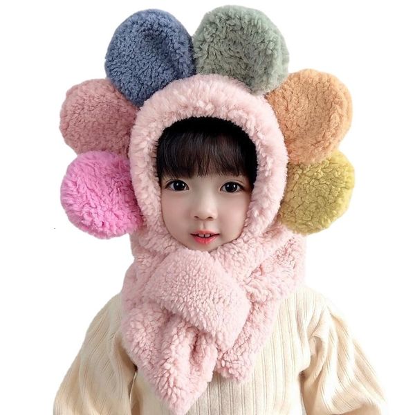 

caps hats baby girl winter windproof outdoor kids hood cross neck collar beanies plush warm for girls 221205, Yellow