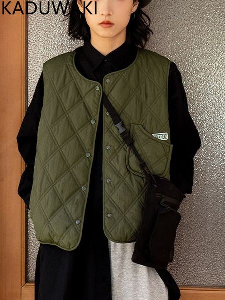 

womens vests autumn winter o neck cotton padded vest women japanese vintage harajuku y2k casual waistcoat simple loose streetwear 221205, Black;white
