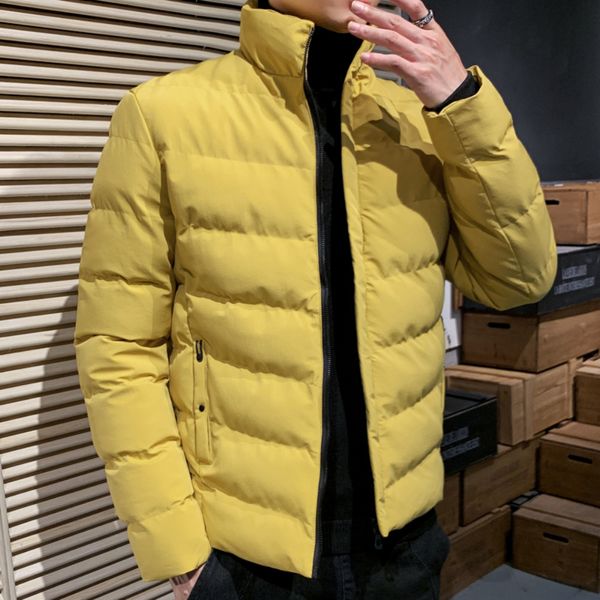 

men's down parkas yellow puffer jacket men slim fit stand collar cotton padded jackets autumn winter fashion clothing men casual coats, Black