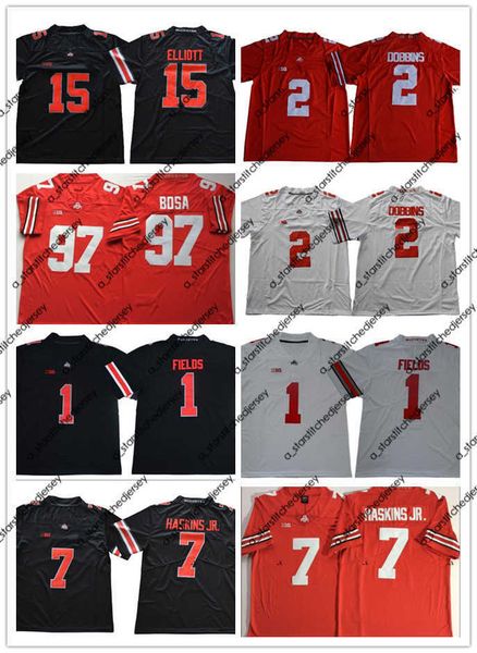 

american college football wear 2019 ohio state osu justin fields #2 jk dobbins #7 dwayne haskins jr. #97 nick bosa #15 elliott ncaa college, Black