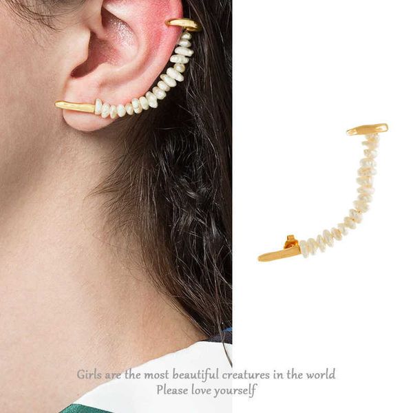 

french natural pearl ear bone clip c-shaped earrings europe and the united states cold wind ear clip niche elegant no ear hole 221208, Golden