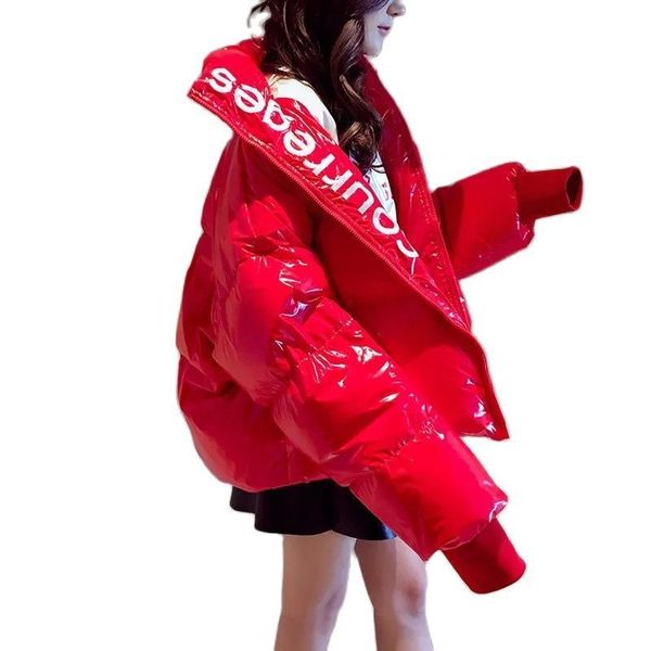 

women s down parkas padded jacket autumn winter cotton clothes ladies coat korean waived wash shiny fashion add thick coats 221205, Black