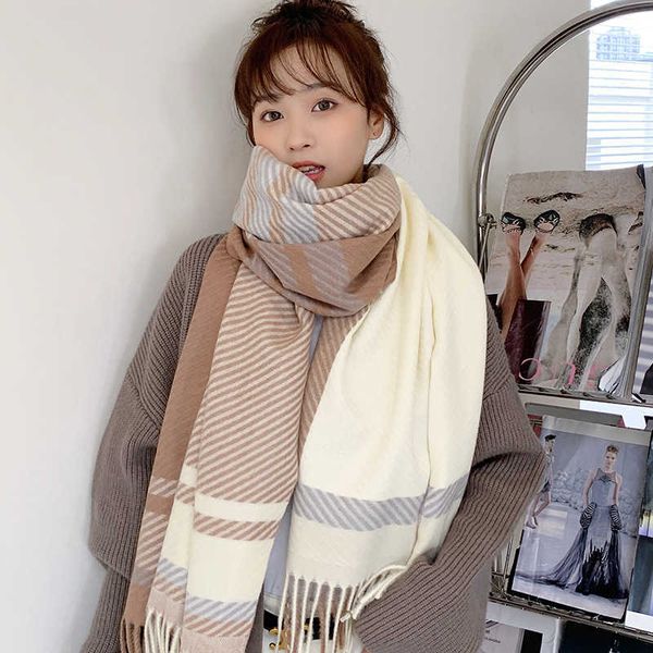 

scarves temperament 2022 new plaid ins for women in autumn and winter korean version versatile students thickened shawl warm scarf, Blue;gray