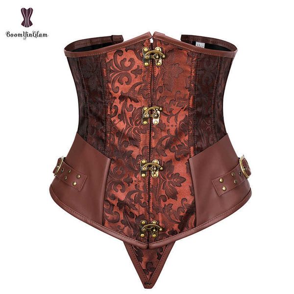 

slimming belt brown women's steampunk underbust waist cincher spiral steel boned corset waist with claps t221205