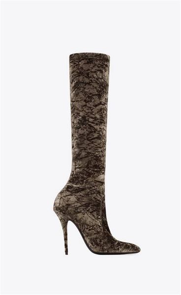 

paris talia boots in velvet taupe stiletto heel almond toe italy shoes fashion new season, Black