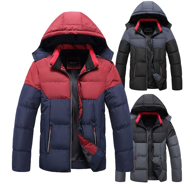 

men s down parkas winter warm jacket mens autumn casual thicken jackets fashion stand collar coat windproof hooded streetwear men 221206, Black