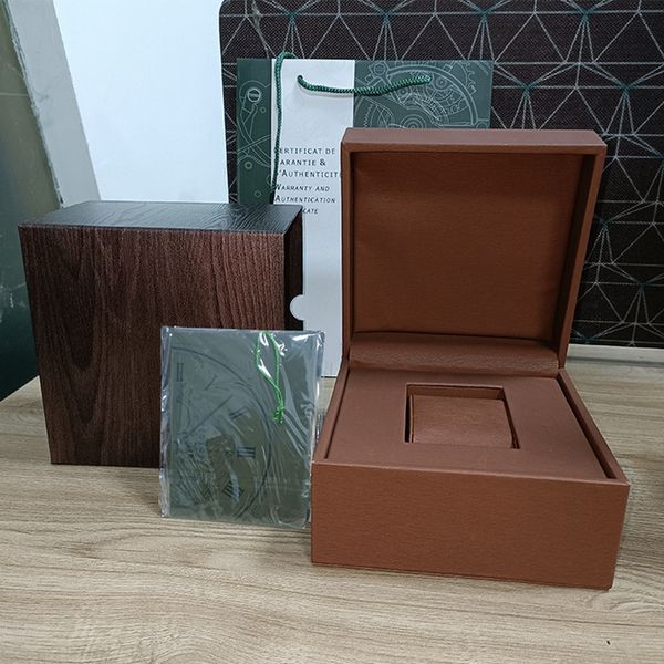 

Luxury Brown square box Cases men's watch Oak wood Leather material cover for all Royal style watches Accessories designer woman watch Flap Boxes Certificate handbag