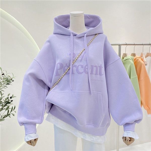 

women's hoodies sweatshirts women autumn winter warm thick splicing letter print korean simple pocket loose pullover hoodie 221206, Black