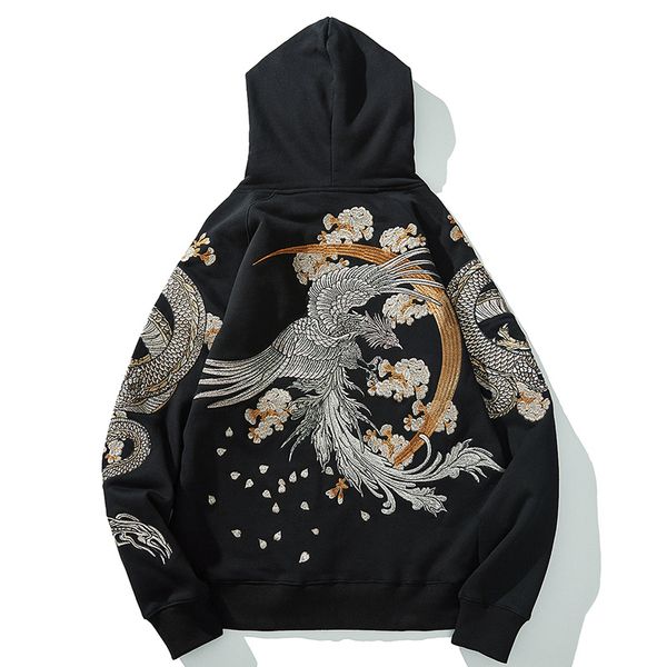 

men s hoodies sweatshirts aolamegs wholesale link hip hop chinese dragon embroidery sweatshirt harajuku hooded pullover high street 221205, Black