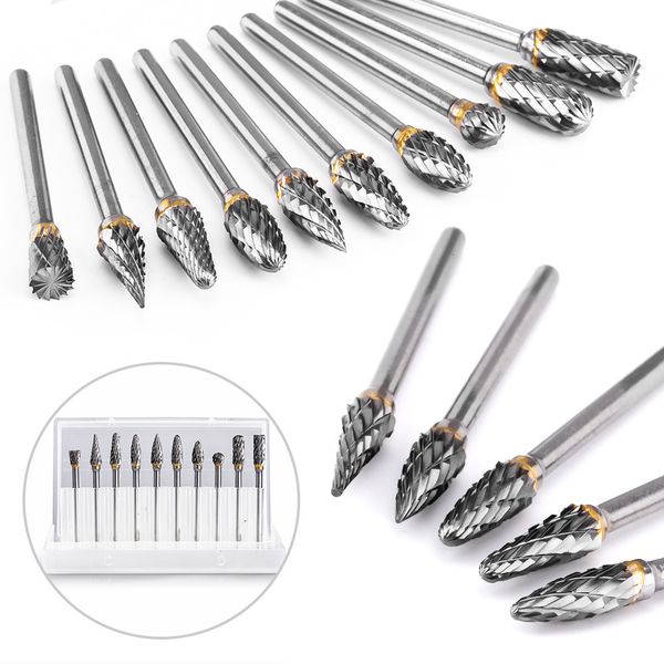 

nail art equipment 10pcs tungsten carbide nail drill bit set electric manicure drill kit for milling cutter nail burr art equipment accessor, Silver