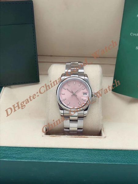 

8 style 31mm rome pink dial smooth bezel watch of women lady date stainless steel strap automatic movement sapphire luminous wristwatches wi, Slivery;golden
