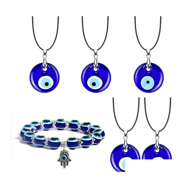 

pendant necklaces evil blue eye pendant necklace for women black wax cord chain necklaces men choker jewelry lucky amet female party dhkpi, Silver