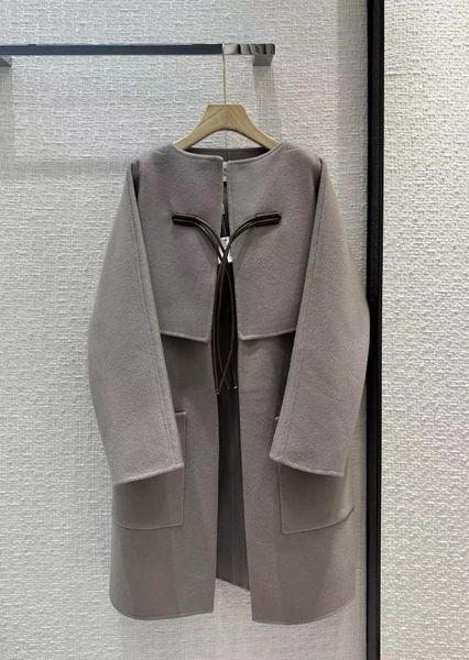 

milan runway women's wool & blends 2023 new spring o neck long sleeve designer coat brand same style outerwear 1206-1, Black