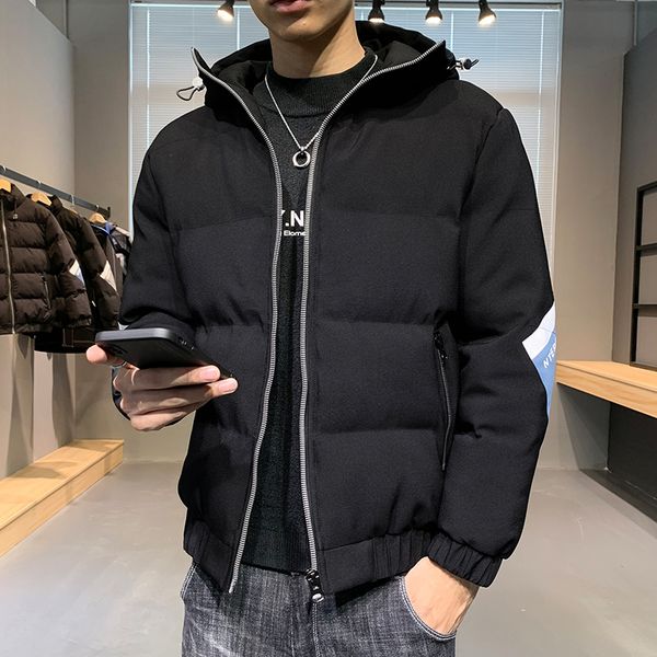 

men's down parkas autumn winter thick warm parkas mens casual hooded cottonpadded jackets streetwear down coats male loose clothing 22, Black