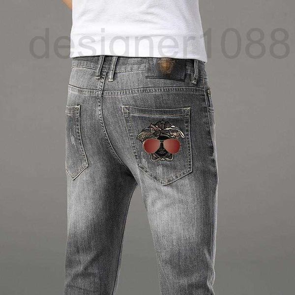 

men's jeans designer spring new men's jeans cotton korean version small foot slim fit international brand medusa 9kpp, Blue