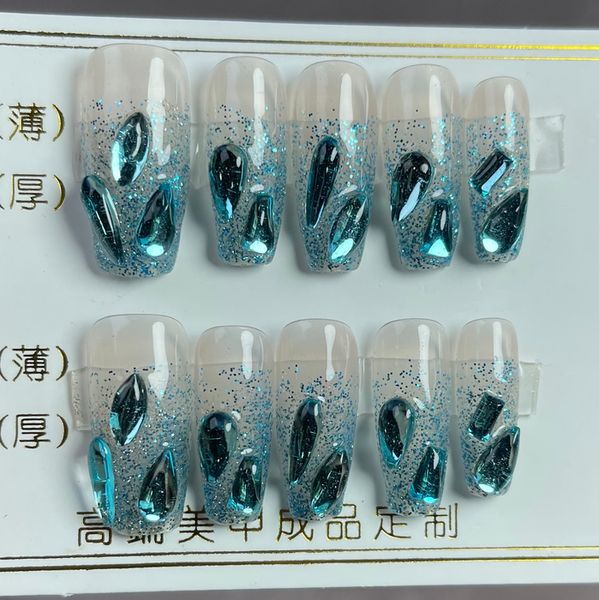 

nail practice display glitter nails girl crystal long false nails manual finished rhinestones nail polish art nail full cover manicure 1set1