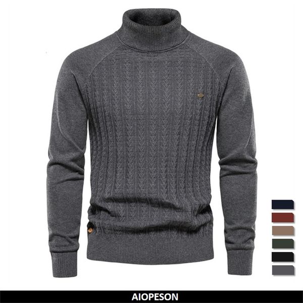 

men's sweaters aiopeson solid color knitted turtleneck male sweater cotton warm pullover winter casual for 221206, White;black