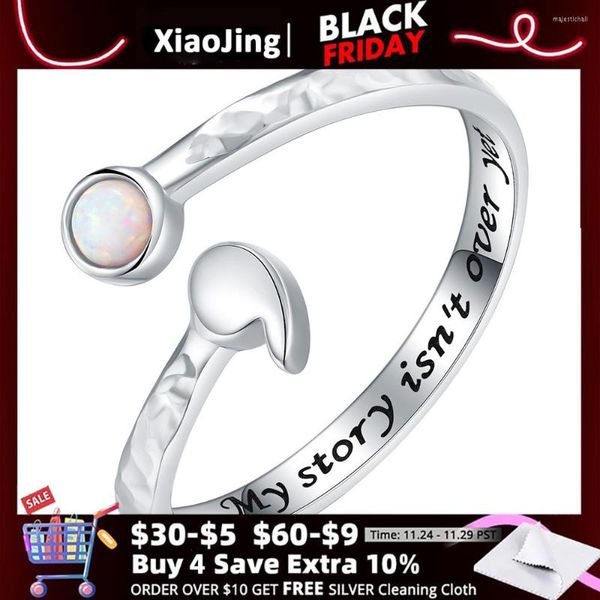 

cluster rings 925 sterling silver adjustable opal hammered semicolon suicide awareness inspirational supporting jewelry for women gifts, Golden;silver