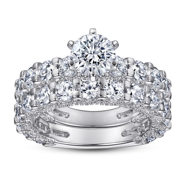 

wedding accessories pure silver engagement rings 2pcs/set fadeless couple rectangle diamonds birdal ring proposal ring no fading ladies jewe, White
