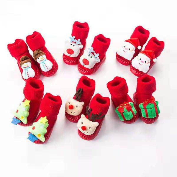 

3 pairs/lot kids socks infant christmas stockings thicken red anti-slip terry floor socks baby toddler 3d cartoon soft cotton stock deer san, Pink;yellow
