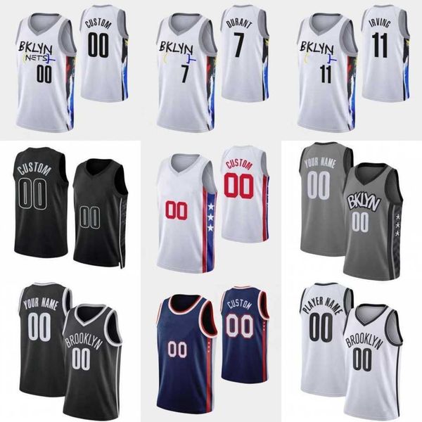 

custom printed 2022-23 new city basketball jersey 7 kevin 11 kyrie durant irving 10 ben 12 joe simmons harris 30 seth curry 24 cam thomas 20, Black;red