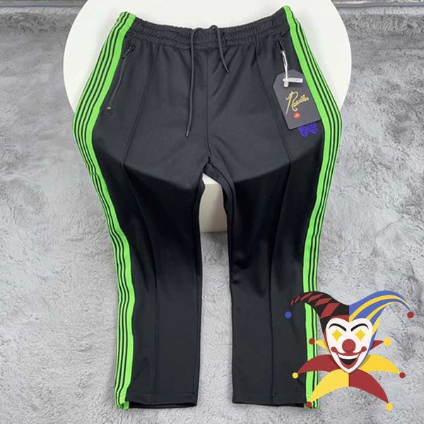 

men's pants black needles track pants men women green stripe needles pants purple embroidered butterfly high street awge trousers t2212