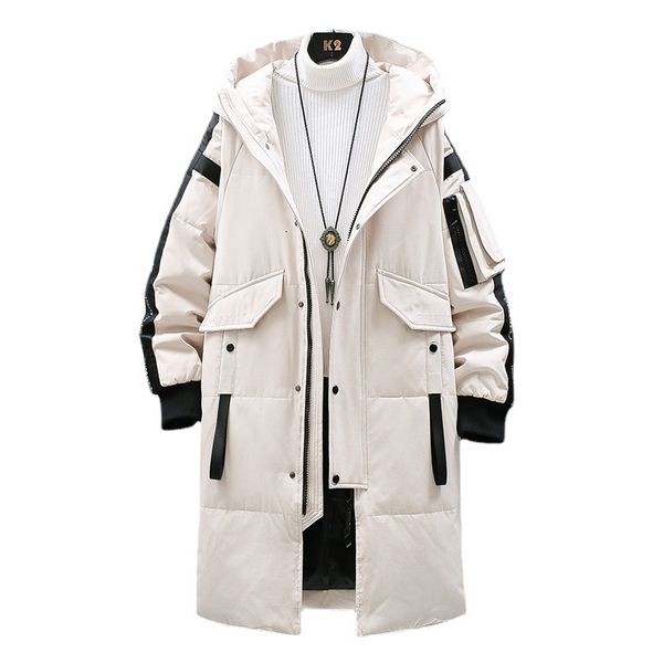 

men s down parkas warm thick men white duck jacket hooded puffer jackets coat winter male casual long parka overcoat outdoor multi pocket 22, Black