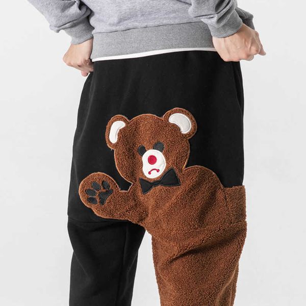 

men's pants mrgb 2022 fashion men's bear embroidery cotton harem pants casual oversize men jogger trousers man cargo sweatpants t2, Black