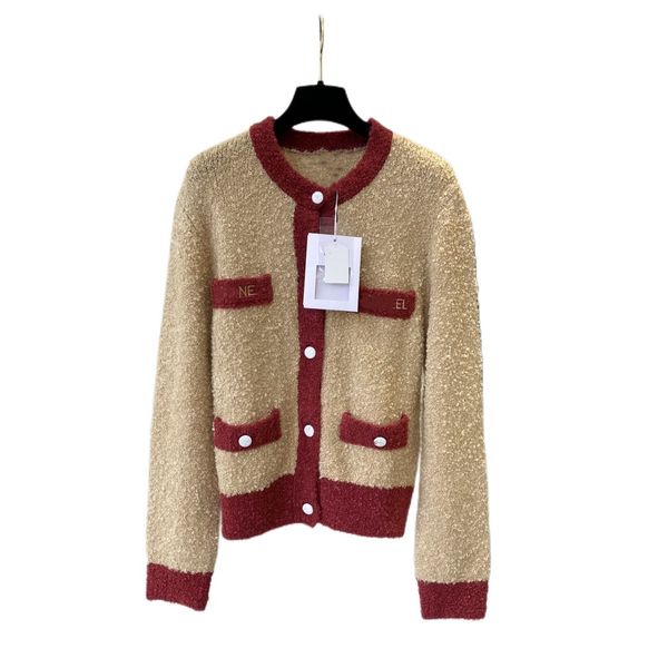 

autumn and winter new three-dimensional grainy wool blend knitted contrast edge cardigan, White;black