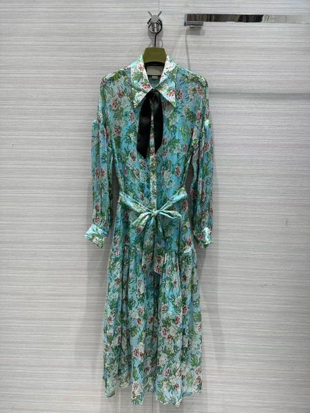 

runway dresses milan dresses 23 spring summer lapel neck long sleeve women's designer sundress brand same style dress 16-4 w3k7, Black