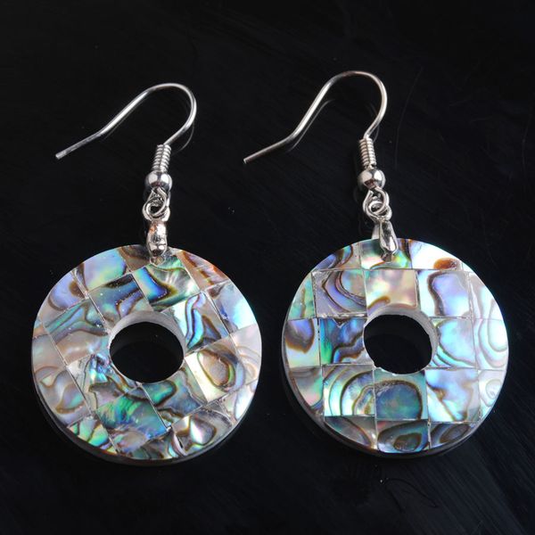 

natural colorful abalone shell dangle earrings for women girls casual beach jewelry round shaped seashell earring 10pair v9012, Silver