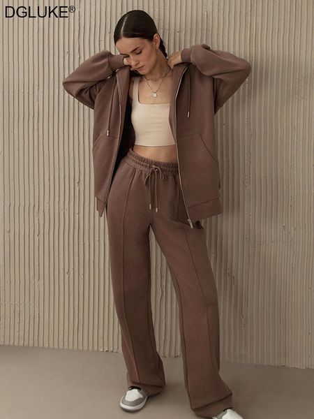 

womens two piece pants warm fleece tracksuit women set winter fall outfits sweatpants and hoodie jogging woman sportswear 221206, White
