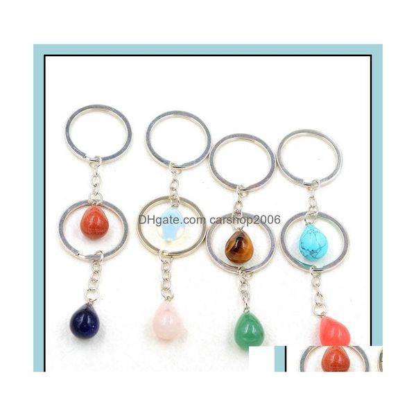 

key rings key rings fashion waterdrop natural stone pendant keychain quartz pink crystal chains accessories drop delivery 2021 jewel otpen, Slivery;golden