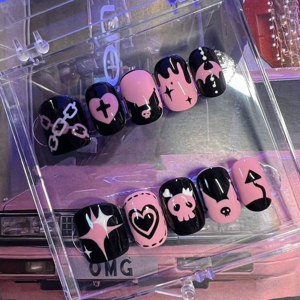 

nail practice display hand painted cute false nails reusable press on korean kawaii fake with designs short cartoon art 221206