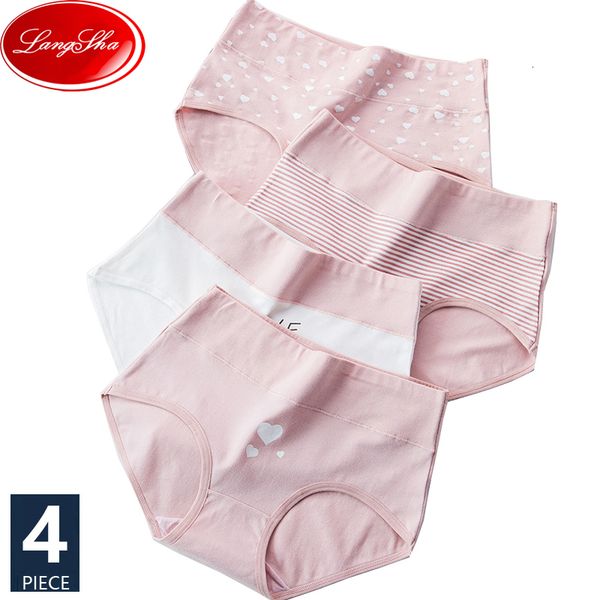 

women's panties 4pcs plus size -5xl women cotton high waist slimming underwear seamless girls briefs female breathable lingerie 221205, Black;pink