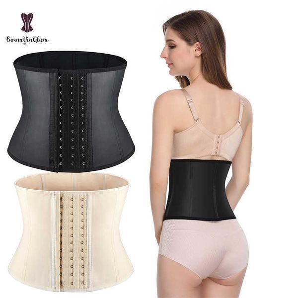 

slimming belt xs-xxxl 9 steel bone corset underbust 3 hoook adjustable belt latex girdle waist short troso cincher shaper t221205