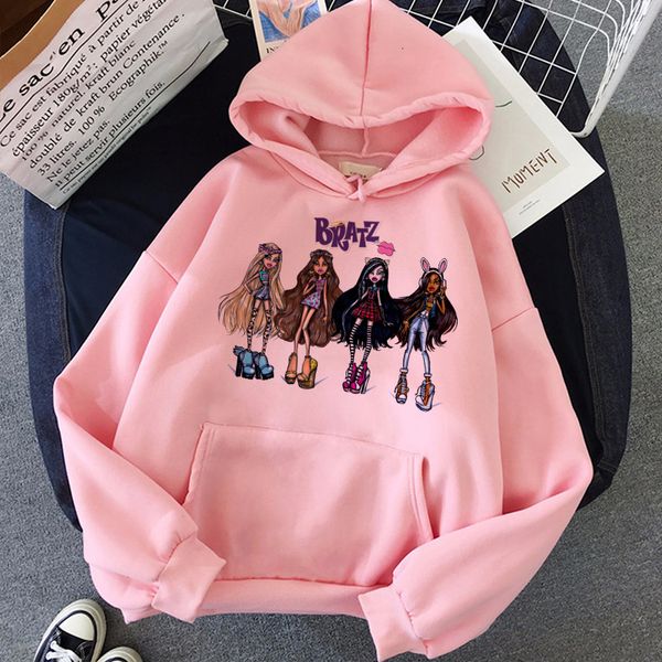 

women s hoodies sweatshirts autumn bratz letter casual white fashion hooded long sleeve print graphic jacket women 221206, Black