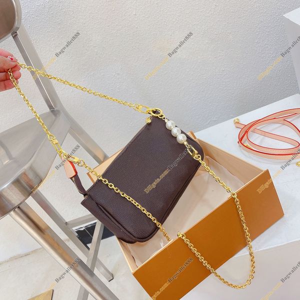 

women designers shoulder bags handbags pochette accessoires leather fashion luxury classic retro lady clutch purses gold pearl chain handbag