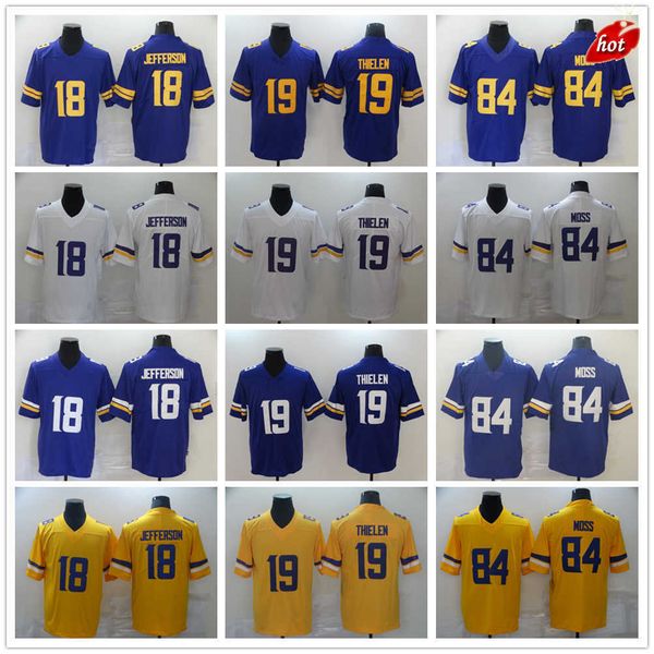 

2023 football jerseys 84 randy moss 18 justin jefferson 19 adam thielen stitched jersey, Black;red