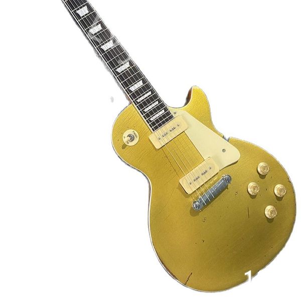 

lvychinese electric guitar gold color p90 pickups hand made heavy relic