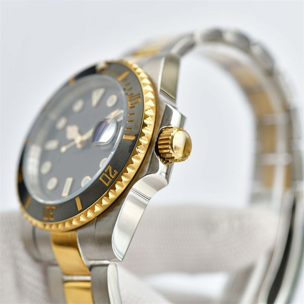 

mens watches movement 40mm automatic mechanical watch full stainless steel sliding clasp blue black ceramic sapphire super luminous montre, Slivery;black