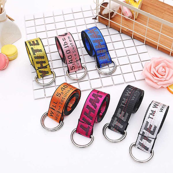 

keys colorful embroidered canvas belt personalized letter trouser waistband versatile fashion double ring buckle for women and girls, Silver