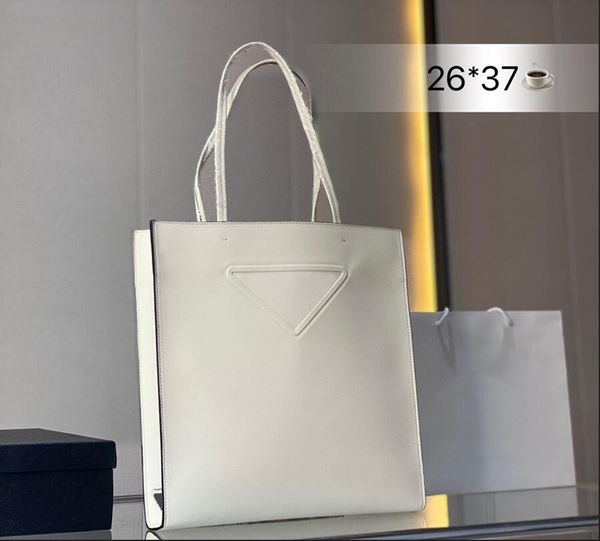 

5a quality high triangle nameplate shopping bags luxury designers handbags men womens fashion medium tote black white cowhide handbag on the